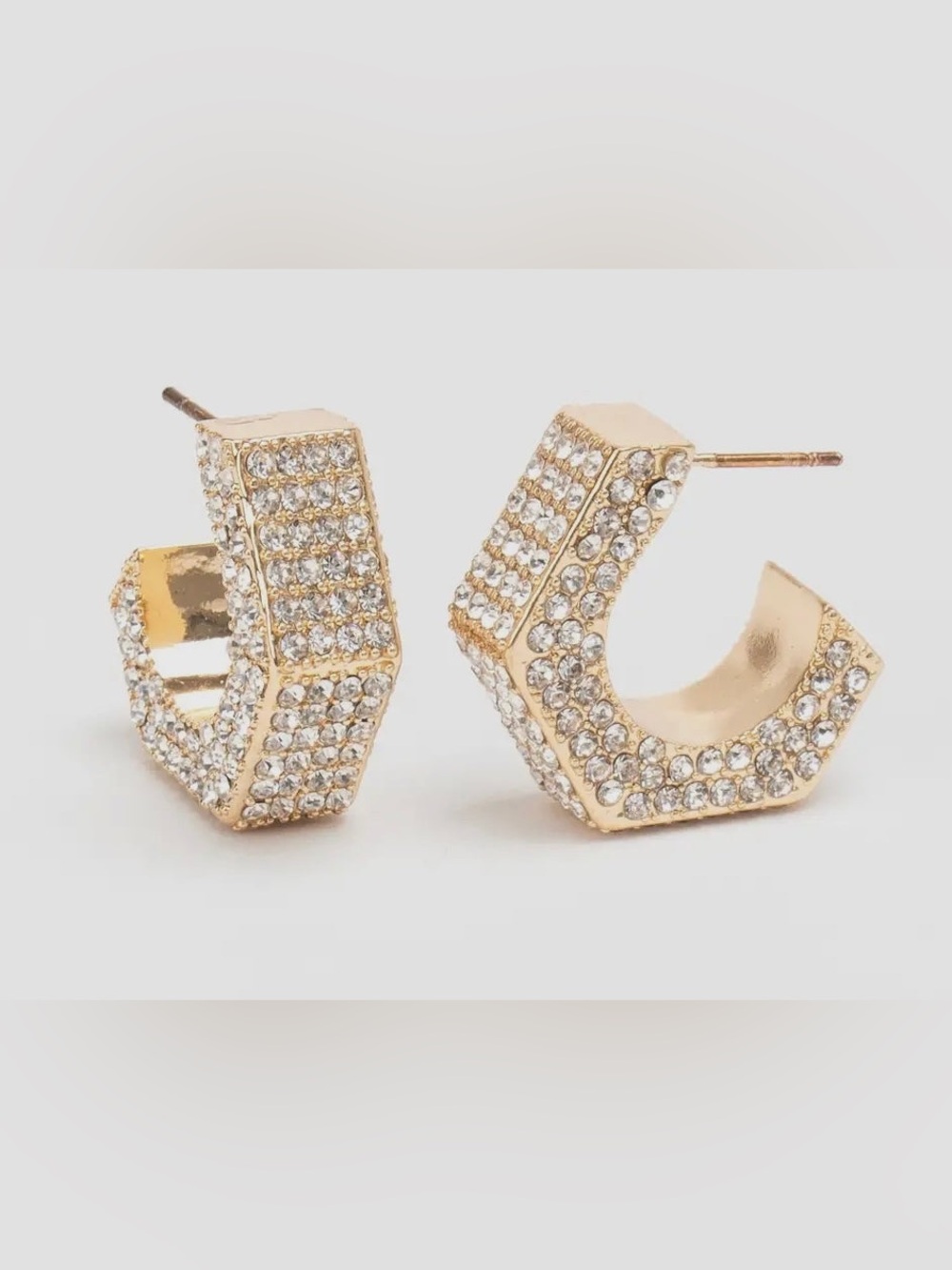 New Violet & Brooks Gold Crystal Pave Hex Hoop Earrings